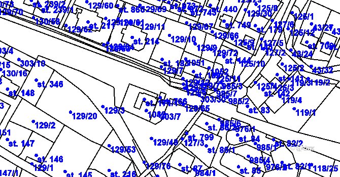 Parcela st. 303/5 v KÚ Hýskov, Katastrální mapa
