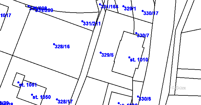 Parcela st. 329/5 v KÚ Hýskov, Katastrální mapa