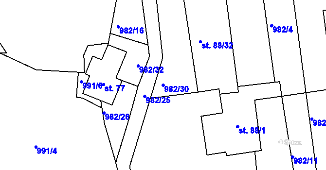 Parcela st. 982/30 v KÚ Hýskov, Katastrální mapa