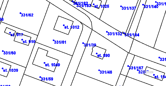 Parcela st. 331/39 v KÚ Hýskov, Katastrální mapa