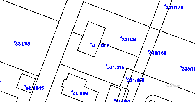Parcela st. 331/44 v KÚ Hýskov, Katastrální mapa