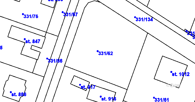 Parcela st. 331/62 v KÚ Hýskov, Katastrální mapa