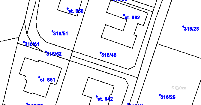 Parcela st. 316/46 v KÚ Hýskov, Katastrální mapa