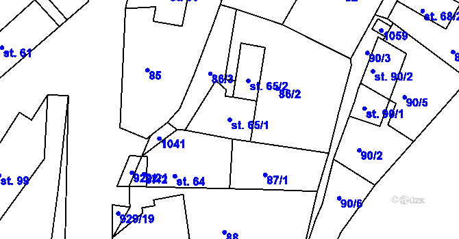 Parcela st. 65/1 v KÚ Hýskov, Katastrální mapa