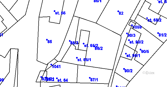 Parcela st. 65/2 v KÚ Hýskov, Katastrální mapa
