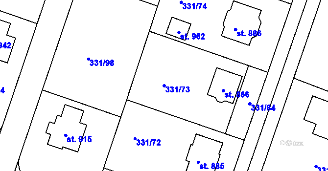 Parcela st. 331/73 v KÚ Hýskov, Katastrální mapa