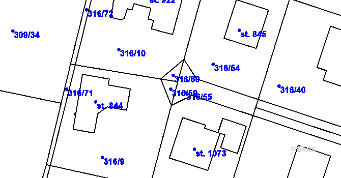 Parcela st. 316/59 v KÚ Hýskov, Katastrální mapa