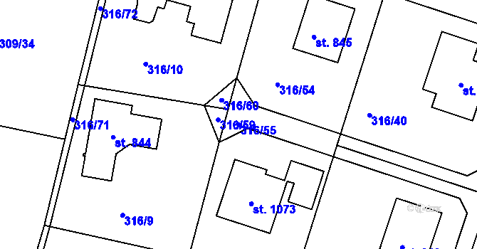 Parcela st. 316/55 v KÚ Hýskov, Katastrální mapa