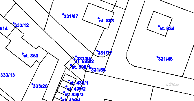 Parcela st. 331/77 v KÚ Hýskov, Katastrální mapa