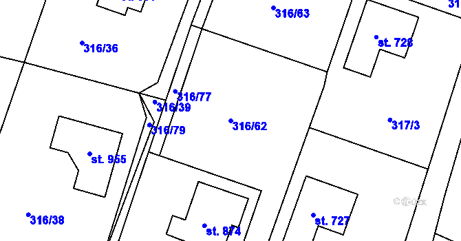 Parcela st. 316/62 v KÚ Hýskov, Katastrální mapa