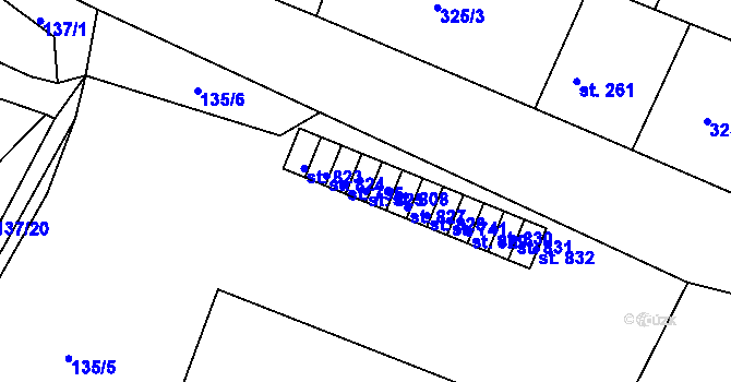 Parcela st. 825 v KÚ Hýskov, Katastrální mapa