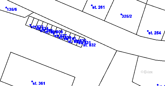 Parcela st. 832 v KÚ Hýskov, Katastrální mapa