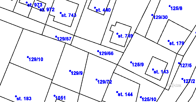 Parcela st. 129/66 v KÚ Hýskov, Katastrální mapa
