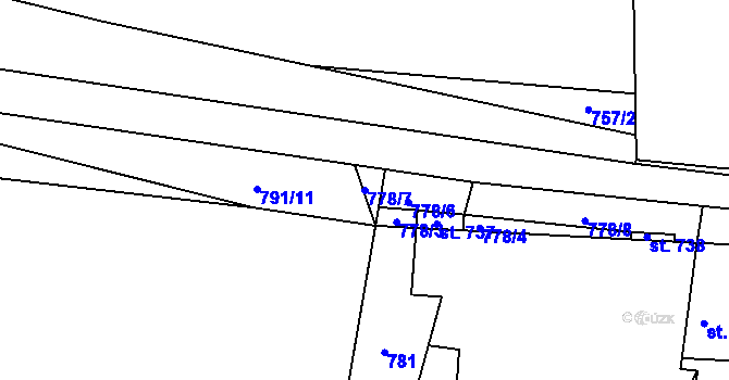Parcela st. 778/7 v KÚ Hýskov, Katastrální mapa