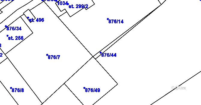 Parcela st. 876/44 v KÚ Hýskov, Katastrální mapa