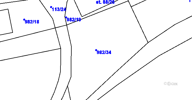 Parcela st. 982/34 v KÚ Hýskov, Katastrální mapa