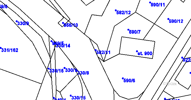 Parcela st. 582/11 v KÚ Hýskov, Katastrální mapa