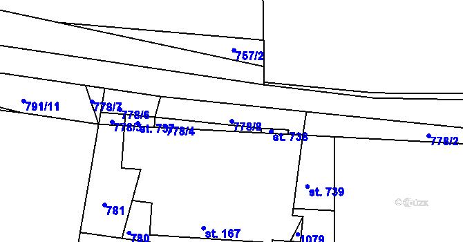 Parcela st. 778/8 v KÚ Hýskov, Katastrální mapa