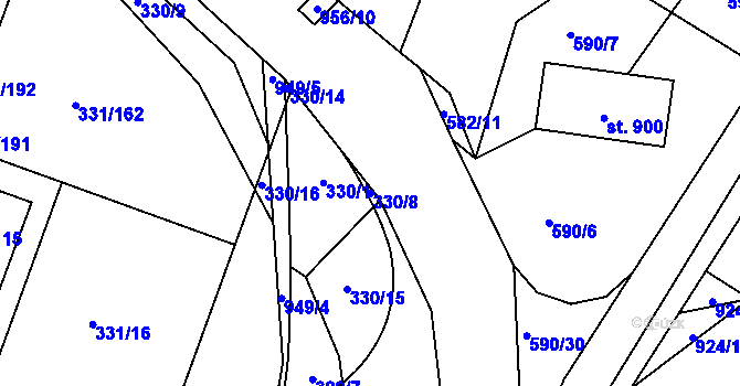 Parcela st. 330/8 v KÚ Hýskov, Katastrální mapa