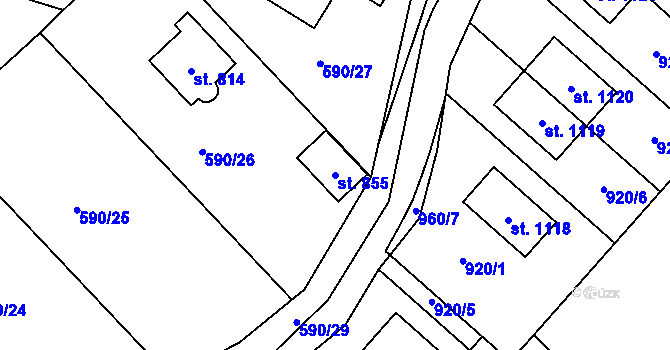 Parcela st. 855 v KÚ Hýskov, Katastrální mapa