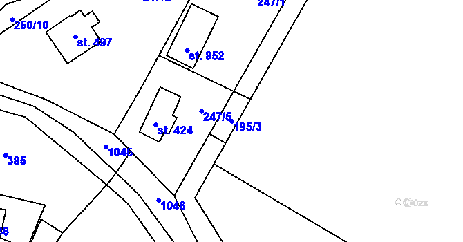 Parcela st. 195/3 v KÚ Hýskov, Katastrální mapa