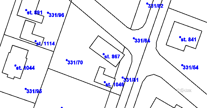 Parcela st. 867 v KÚ Hýskov, Katastrální mapa