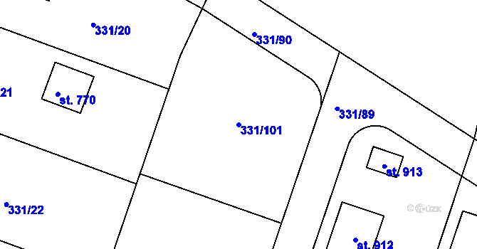 Parcela st. 331/101 v KÚ Hýskov, Katastrální mapa