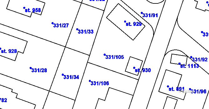 Parcela st. 331/105 v KÚ Hýskov, Katastrální mapa