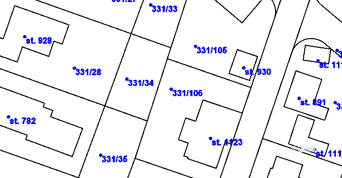 Parcela st. 331/106 v KÚ Hýskov, Katastrální mapa