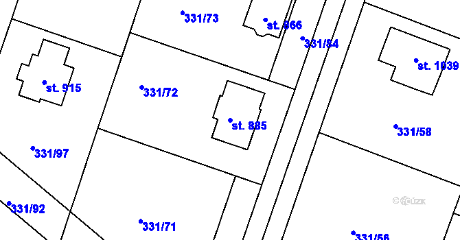 Parcela st. 885 v KÚ Hýskov, Katastrální mapa