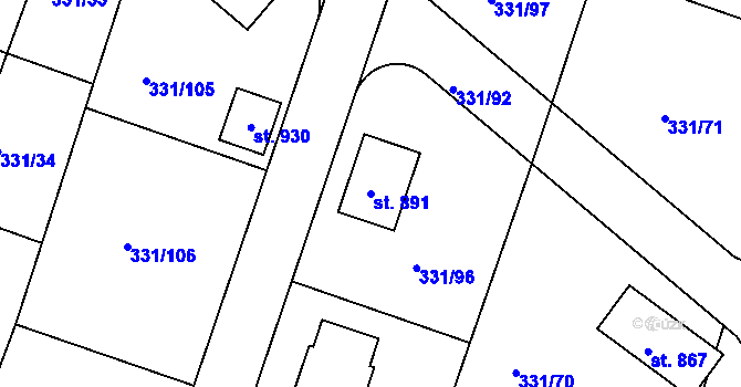 Parcela st. 891 v KÚ Hýskov, Katastrální mapa