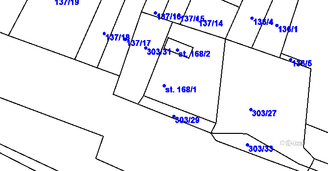 Parcela st. 168/1 v KÚ Hýskov, Katastrální mapa