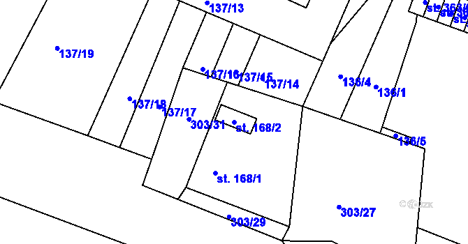 Parcela st. 168/2 v KÚ Hýskov, Katastrální mapa
