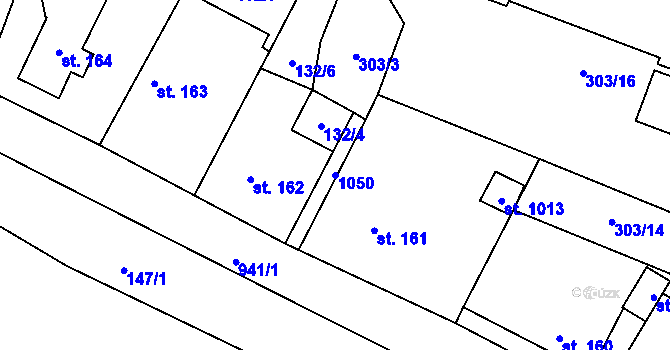 Parcela st. 1050 v KÚ Hýskov, Katastrální mapa