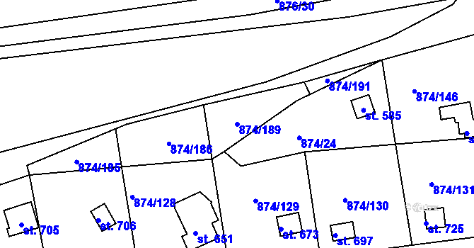 Parcela st. 874/189 v KÚ Hýskov, Katastrální mapa