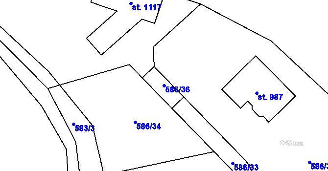 Parcela st. 586/36 v KÚ Hýskov, Katastrální mapa