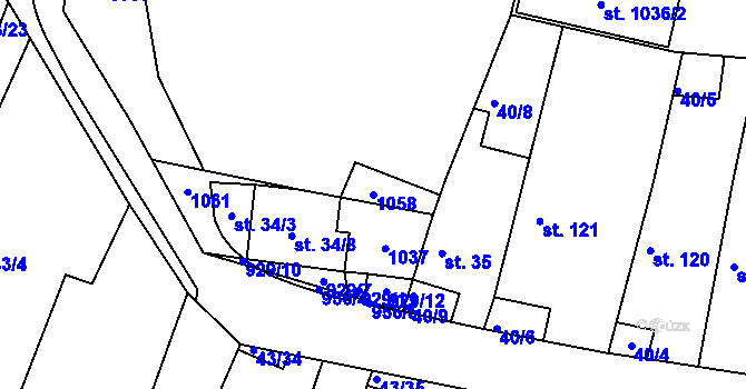 Parcela st. 1058 v KÚ Hýskov, Katastrální mapa