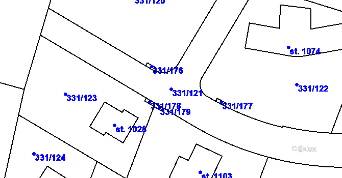 Parcela st. 331/121 v KÚ Hýskov, Katastrální mapa