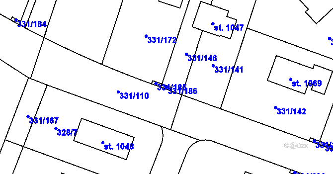 Parcela st. 331/186 v KÚ Hýskov, Katastrální mapa