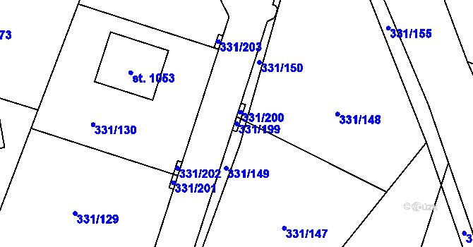Parcela st. 331/199 v KÚ Hýskov, Katastrální mapa