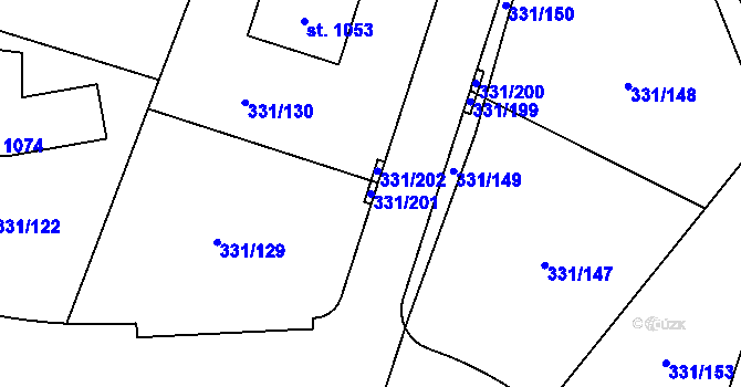 Parcela st. 331/201 v KÚ Hýskov, Katastrální mapa