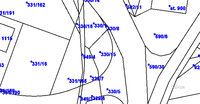 Parcela st. 330/15 v KÚ Hýskov, Katastrální mapa