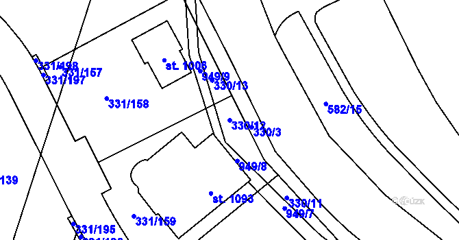 Parcela st. 330/12 v KÚ Hýskov, Katastrální mapa
