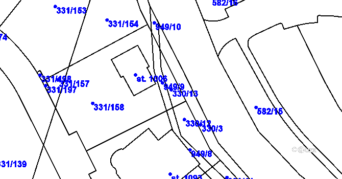 Parcela st. 330/13 v KÚ Hýskov, Katastrální mapa