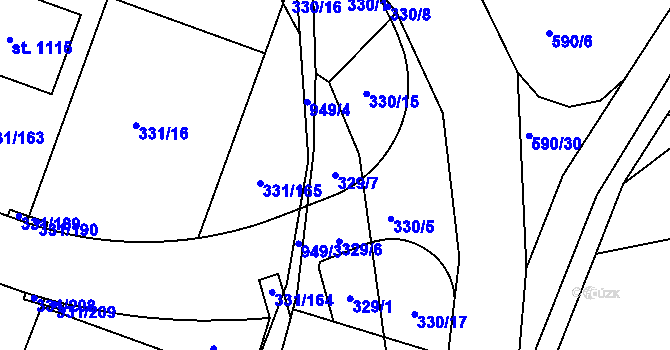 Parcela st. 329/7 v KÚ Hýskov, Katastrální mapa