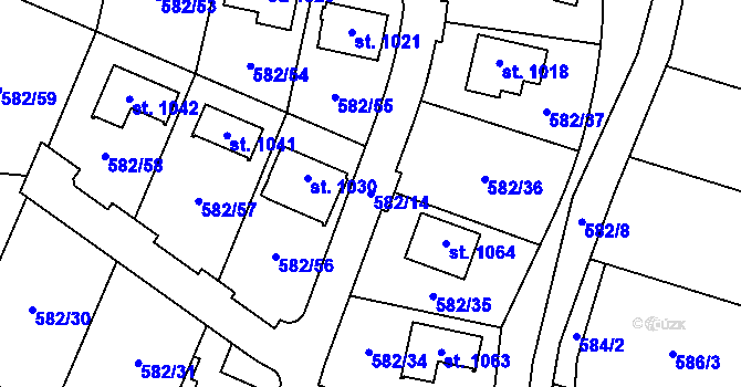 Parcela st. 582/14 v KÚ Hýskov, Katastrální mapa