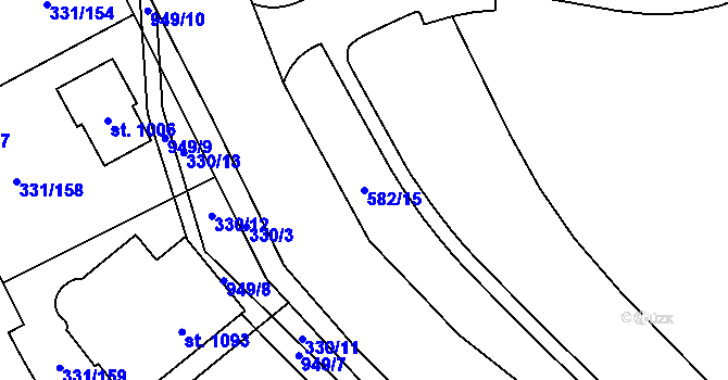 Parcela st. 582/15 v KÚ Hýskov, Katastrální mapa
