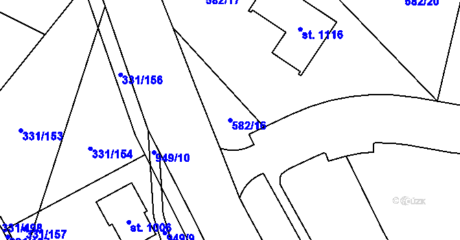 Parcela st. 582/16 v KÚ Hýskov, Katastrální mapa