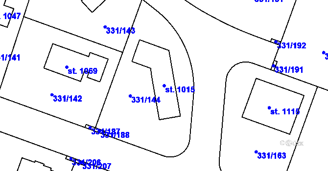 Parcela st. 1015 v KÚ Hýskov, Katastrální mapa