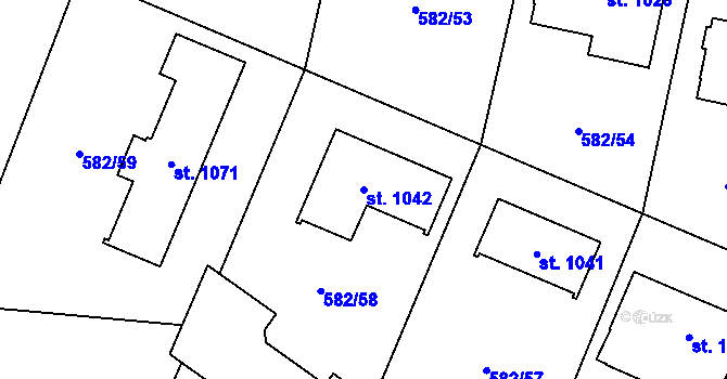 Parcela st. 1042 v KÚ Hýskov, Katastrální mapa